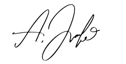 A stylish black ink signature on a white background.