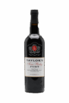 A bottle of Taylor's Fine Ruby Port wine with a black and white label.